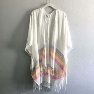 Loft Striped Fringed Coverup Kimono